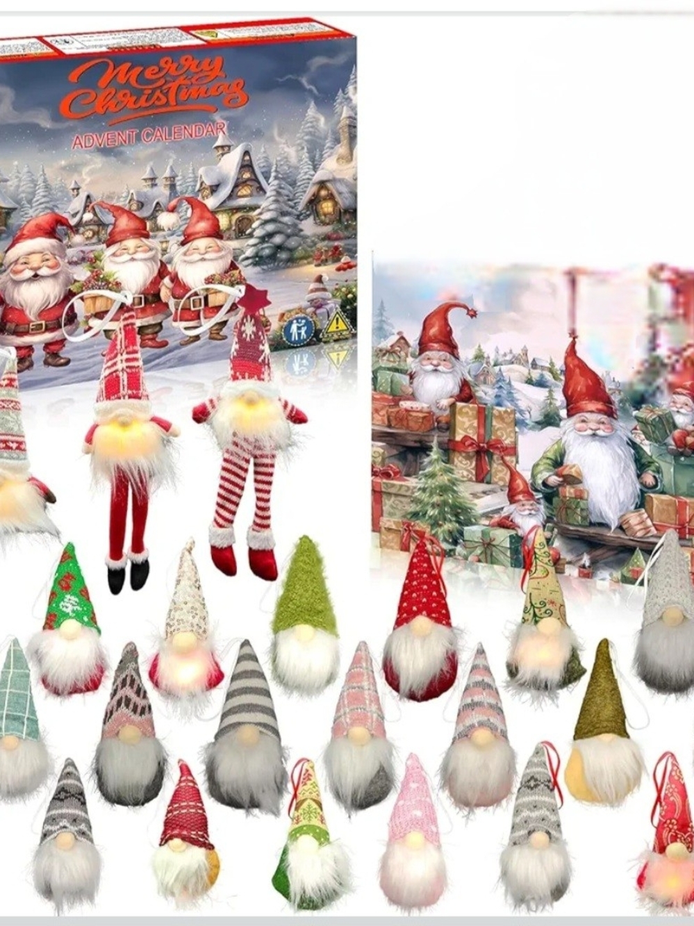 Gnome Advent Calendar. Red Green White Plush Christmas Set. NWT.